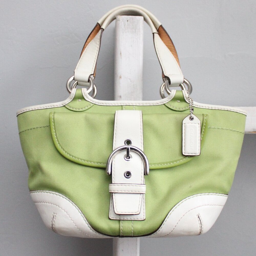 Coach VTG Y2K Green & White Soho Twill & Leather Mini Tote Bag A06S - 1881